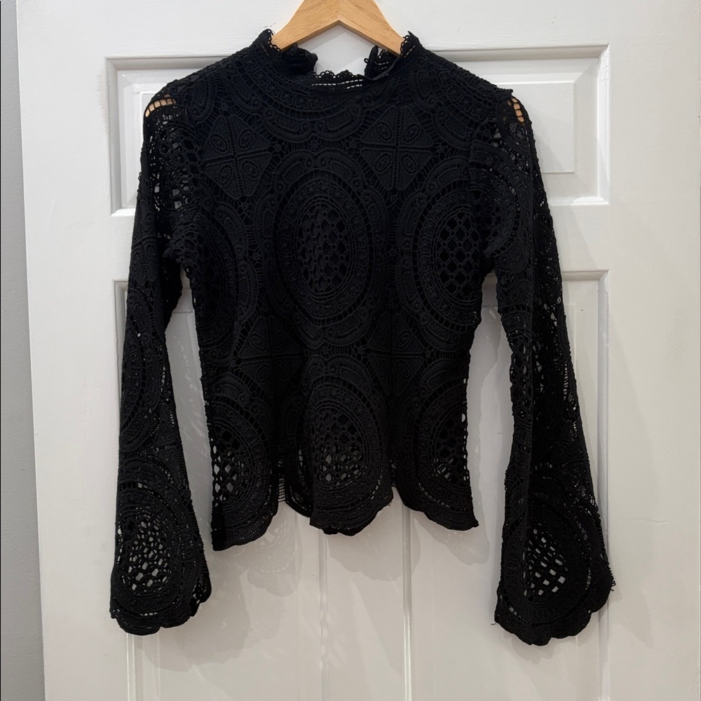 Ultra Pink Black Crotchet Lace Blouse